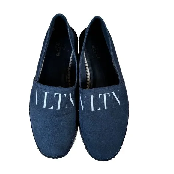 Valentino Garavani Black Canvas VLTN Logo Espadrilles Men's EU Size 44